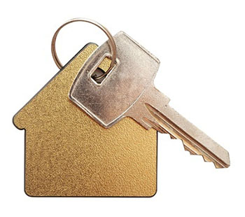 House key with home-shaped keychain